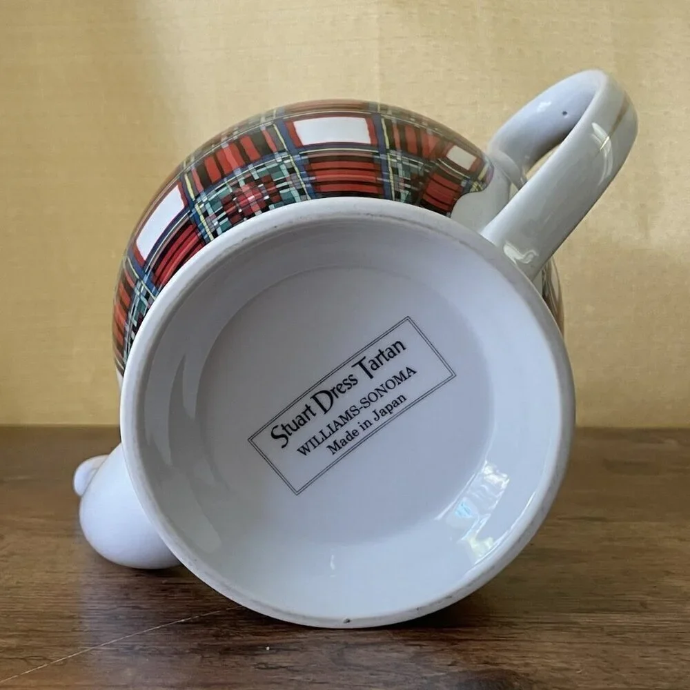 Williams Sonoma Stuart Dress Tartan Teapot White Red Gold Holiday 4 Cup Japan